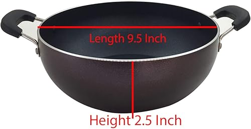 Miniatura 2 de Base de inducción antiadherente Kadai con tapa de vidrio de 9.449 in Sartén profunda Kadai Indian Kadhai para asar decapado y saltear (2.2 Ltr)