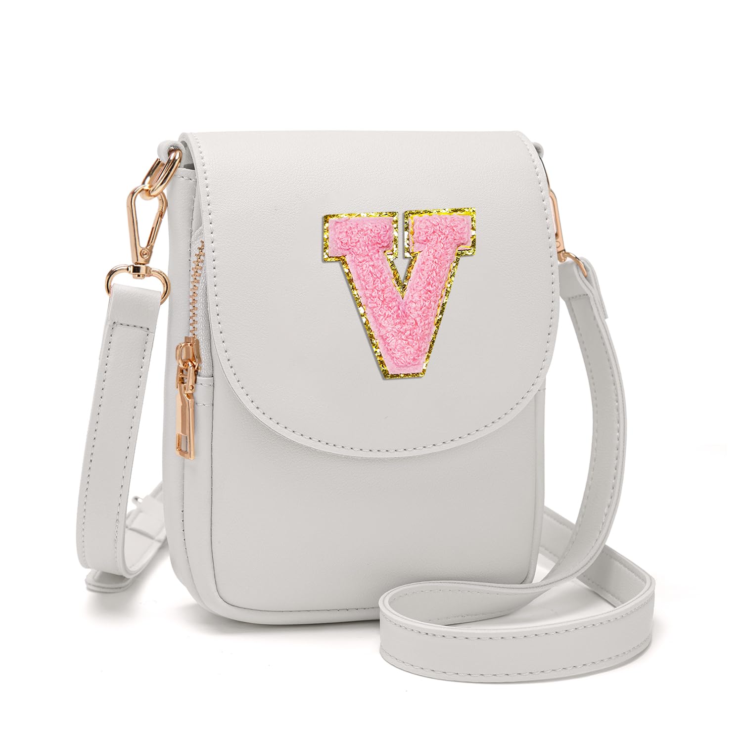 Viverte Crossbody Purse for Teen Girls Small Initial Cell Phone Toddler Purse Leather Triple Compartment Crossbody Bags
