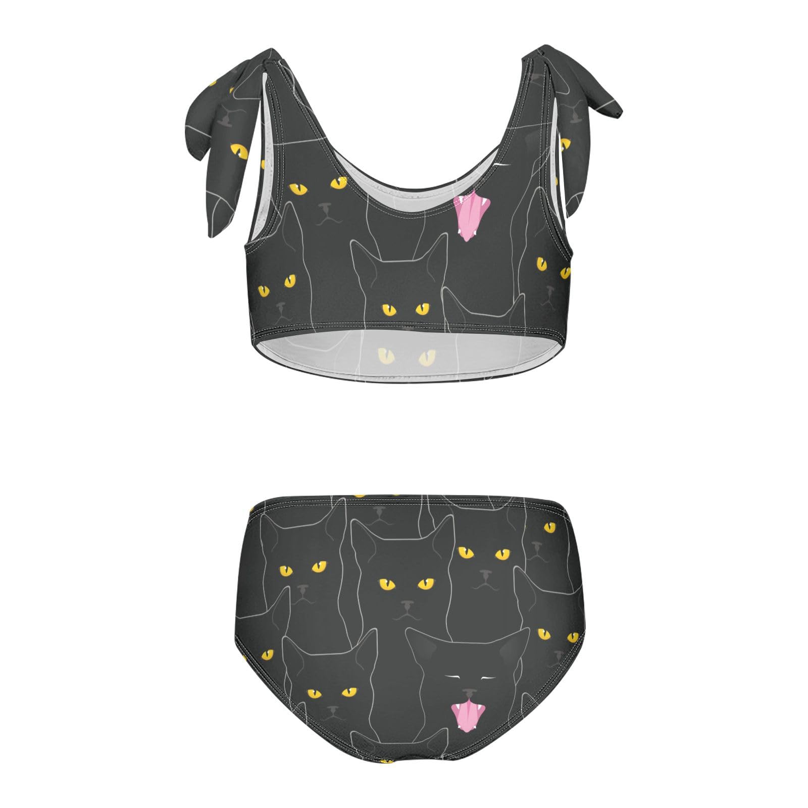 CaTaKu Cute Black Cats Girls Swimsuits Two Piece Swimwear Bikini Set Tankini Bathing Suit for Girls Size 3-12T