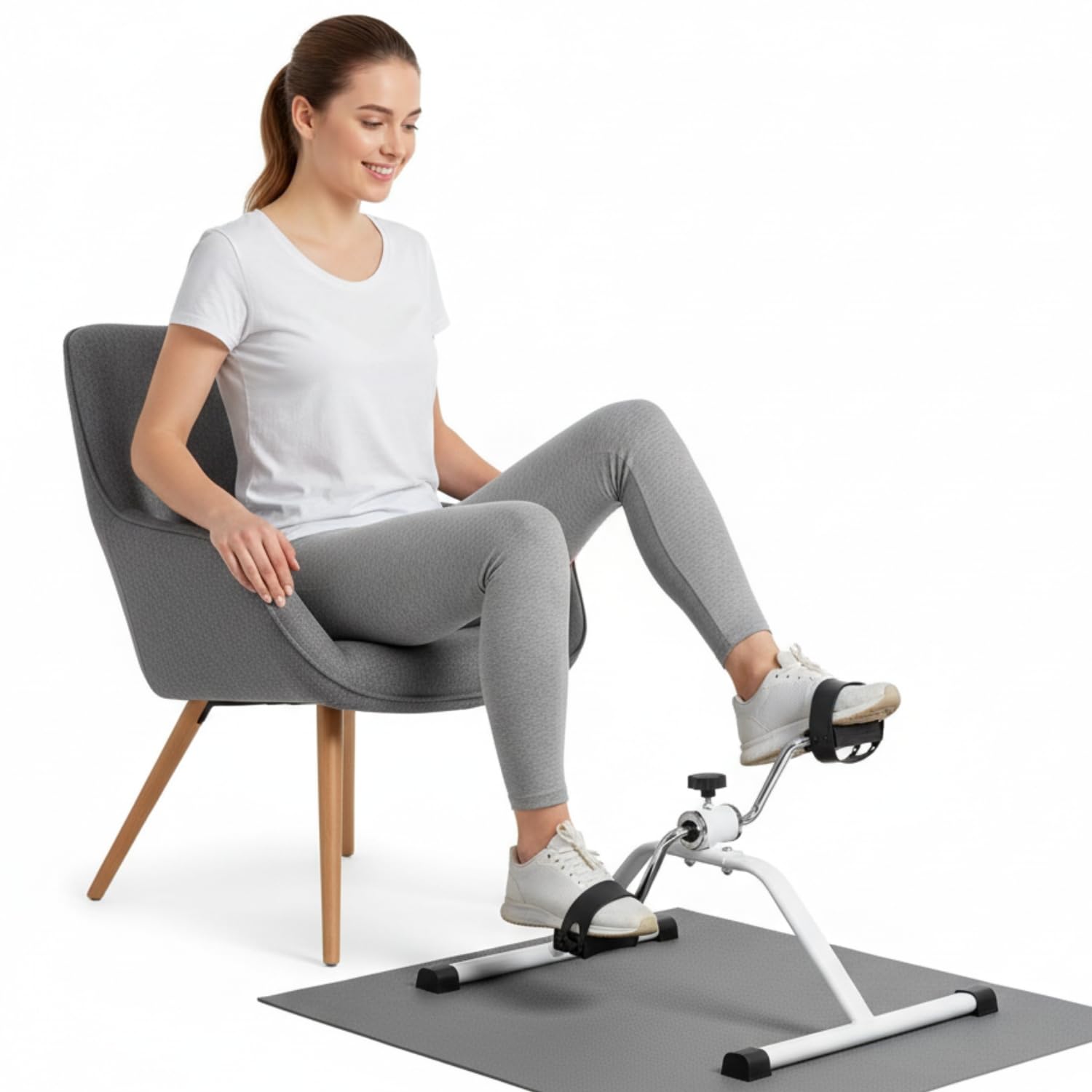 Single White Pedal Exercise Bicycle with Adjustable Resistance, Manual Mini Exercise Bike for Home Workout & Rehabilitation, Portable Foot and Hand Pedal Trainer for Adults Fitness-image-49