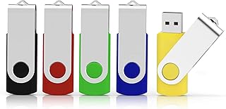 Aiibe 32GB USB Stick Flash Drive Bulk USB Drive Flash Drives 5 Pack USB Memory Sticks Thumb Drive Clé US Zip Drive Swivel USB Key for office scool (32GB, 5 Pack, 5 Mixed Colors: Black Red Yellow Green Blue)