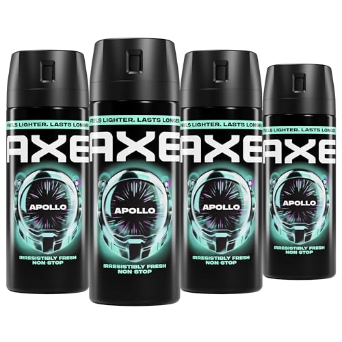 AXE Body Spray 4 Count Apollo 48 Hour All Over Fresh Aluminum Free 2.9 oz