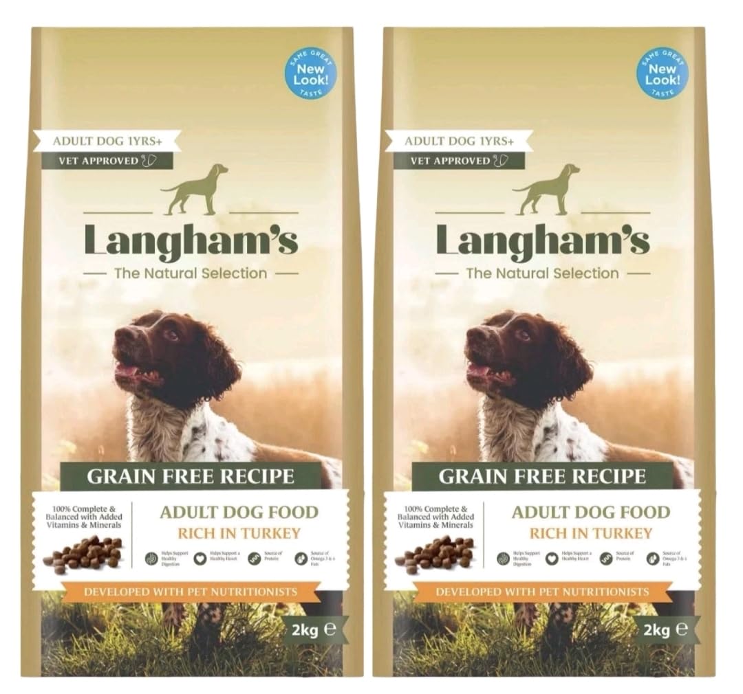 Bizzal Langham's Adult Dry Dog Food, Grain Free Turkey Recipe, 2kg per Bag, 2 Pack (4kg Total)