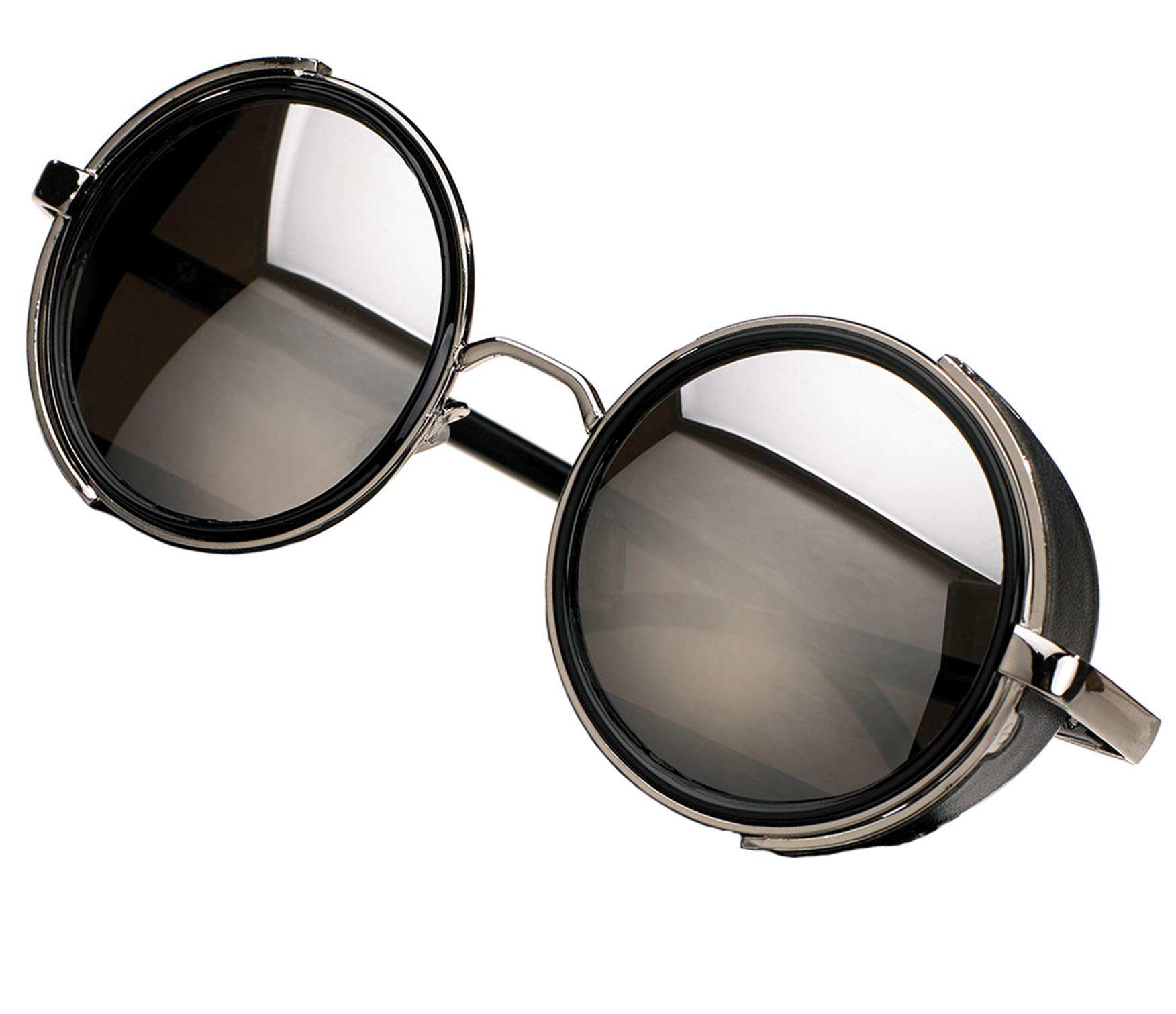 Unisex Round Steampunk Sunglasses Mirrored 50s Glasses Cyber Goggles MFAZ Morefaz Ltd (Silver Mirrored)