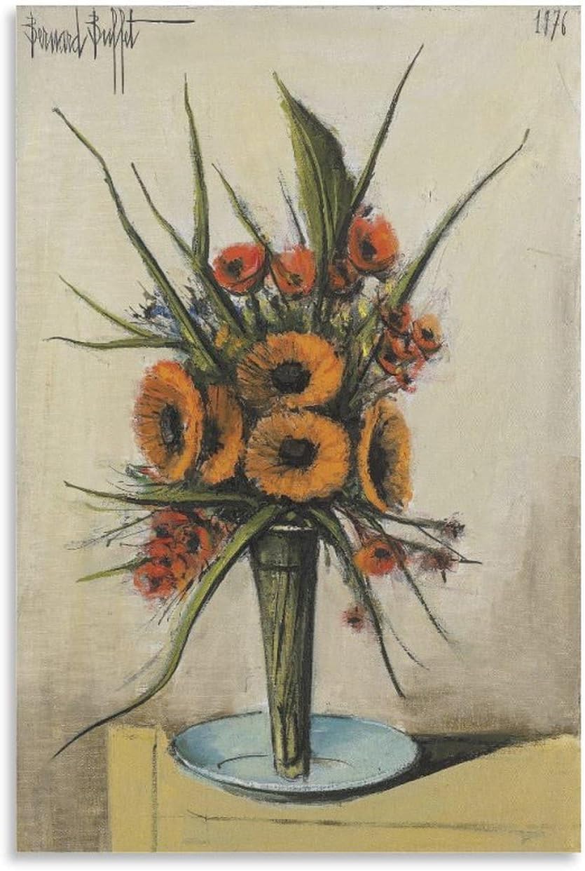 Rikin Liuff Red Flowers by Bernard Canvas Poster Wall Art Home Decor 40x60cm Framele