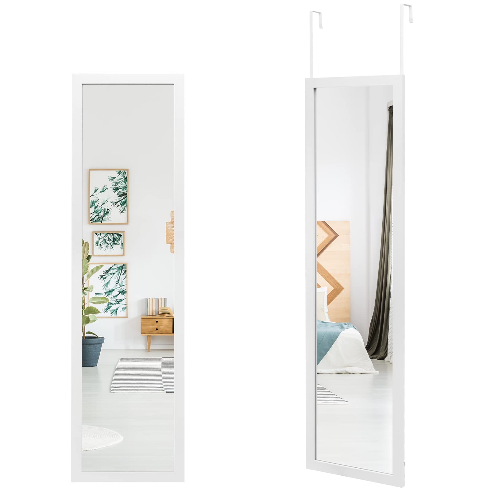 COSTWAY Specchio da Parete Lungo, Specchio Rettangolare a Figura Intera Sopra la Porta con Ganci per la Porta, Ideale per Camera da Letto Soggiorno Ingresso, 33x119 cm (Bianco)