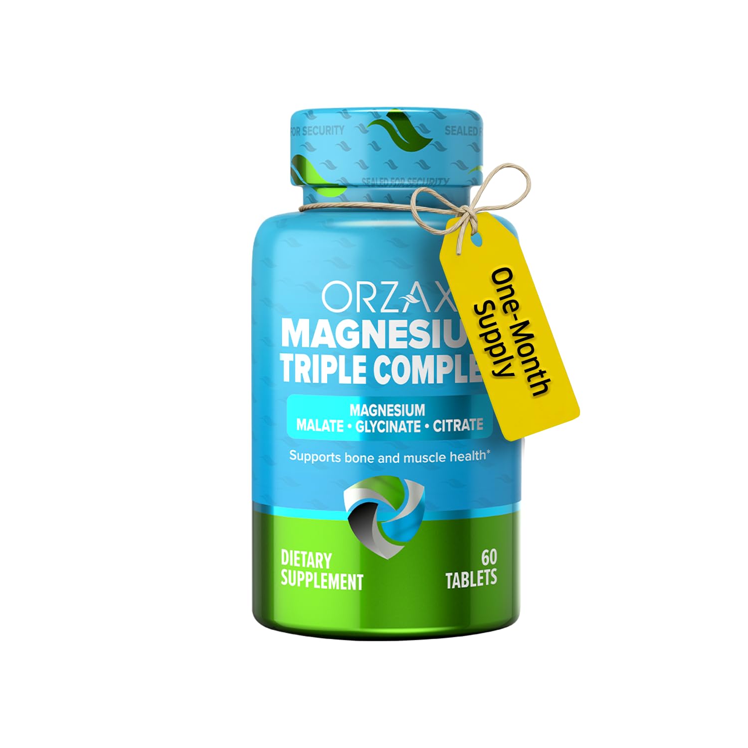 ORZAX Magnesium Glycinate, Citrate, Malate - 200 mg of Triple Complex Magnesium for Muscles & Energy for Women and Men - Gluten & Dairy Free, Halal (60 Tablets)