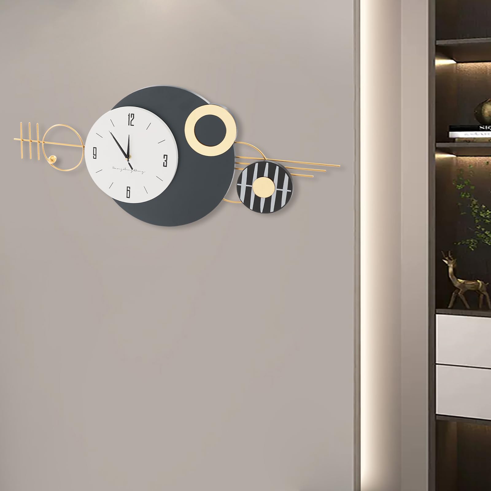 Bacocoo Light Luxury Wall Clock, Modern Decorative Art Clock Silent Non Ticking, Quartz Battery Powered Metal Wall Decor Clock for Bedroom Kitchen Office Indoor .(16x39 inches)