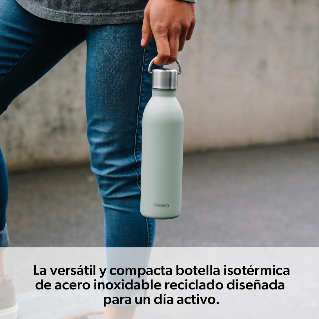 Qwetch - Botella Isotérmica Active Inox 1L Amarillo Active | Botella Agua Acero Inoxidable con Asa - 24h Frío / 12h Caliente - Reutilizable, Hermética y sin BPA