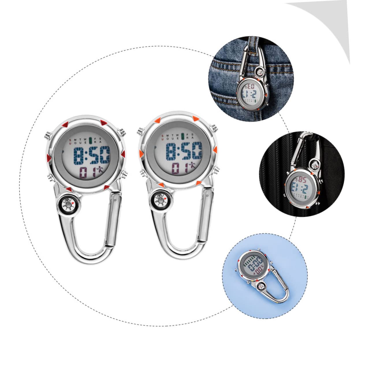 UPKOCH Taschenclip An Der Uhr Outdoor -Clip Uhr Mit Bergsteigerschnalle Tragbare Uhr Metallclip An Der Uhr Taschenuhren Mehrzweckuhr Aus Metall Ansteckuhren