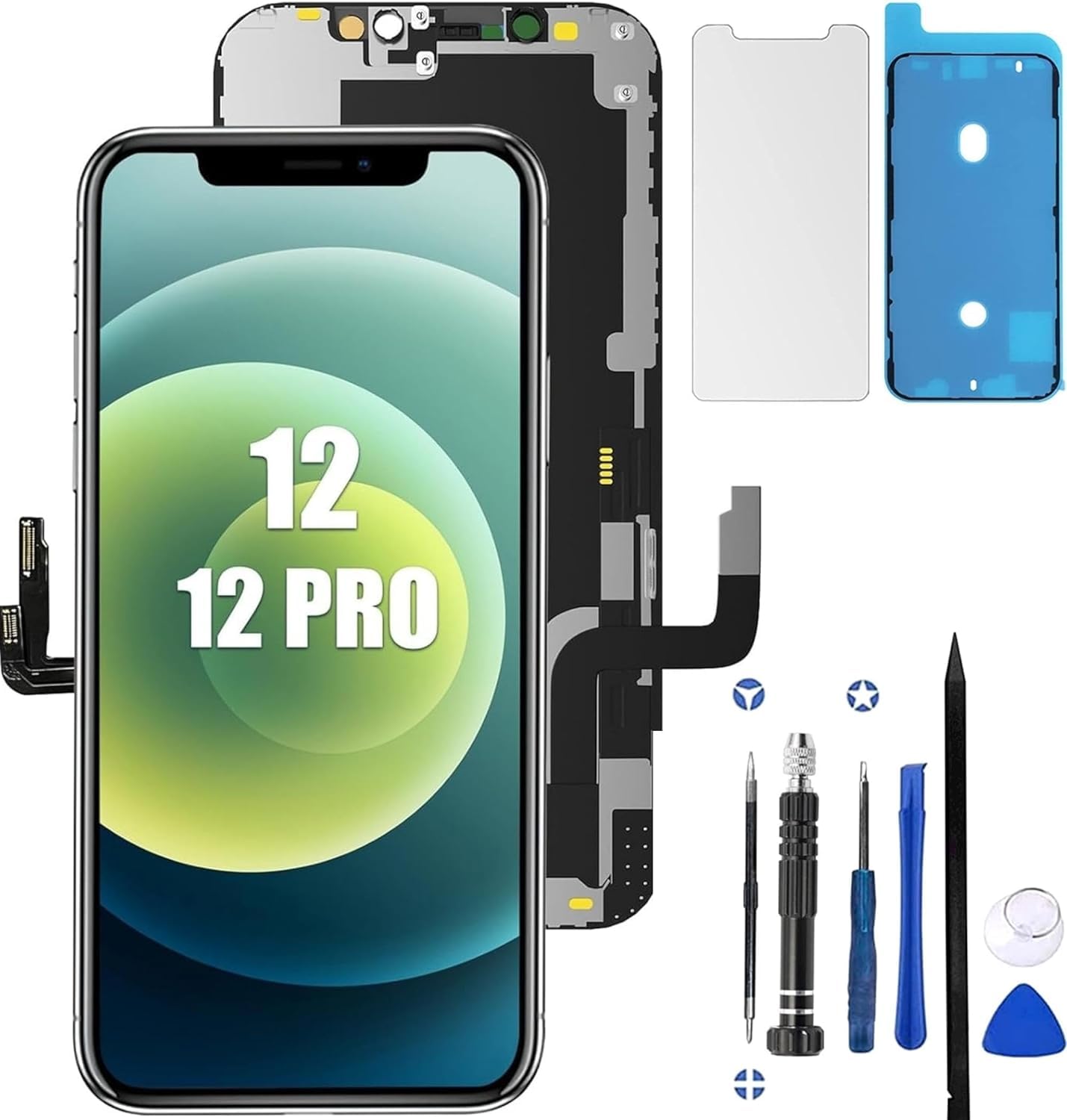 ZOETEC Screen Replacement For iPhone 12 6.1" LCD Full HD Retina Display COF Touch Screen Digitizer Frame Assembly with Repair Tool Kits, Waterproof Adhesive, Tempered Glass