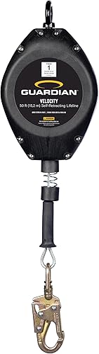 Guardian 42003 Velocity Cable SRL  Línea de vida autorretráctil de 50 pies con mosquetón y conector, 50 pies