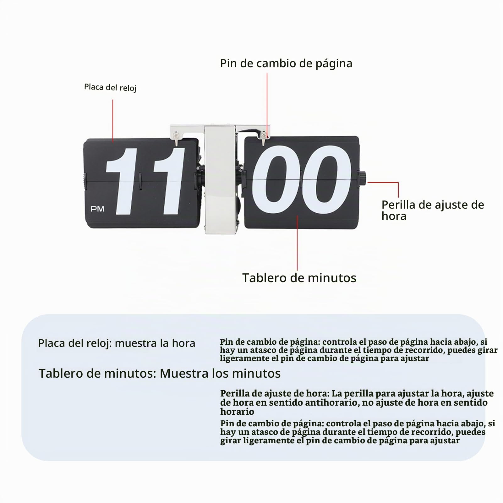 Flip Clock Digital, Reloj de Escritorio con Estante de Estilo Retro, Pantalla Digital Mecánica con Pilas, con Tarjetas Desmontables, Números Grandes, para Sala de Estar, (Black