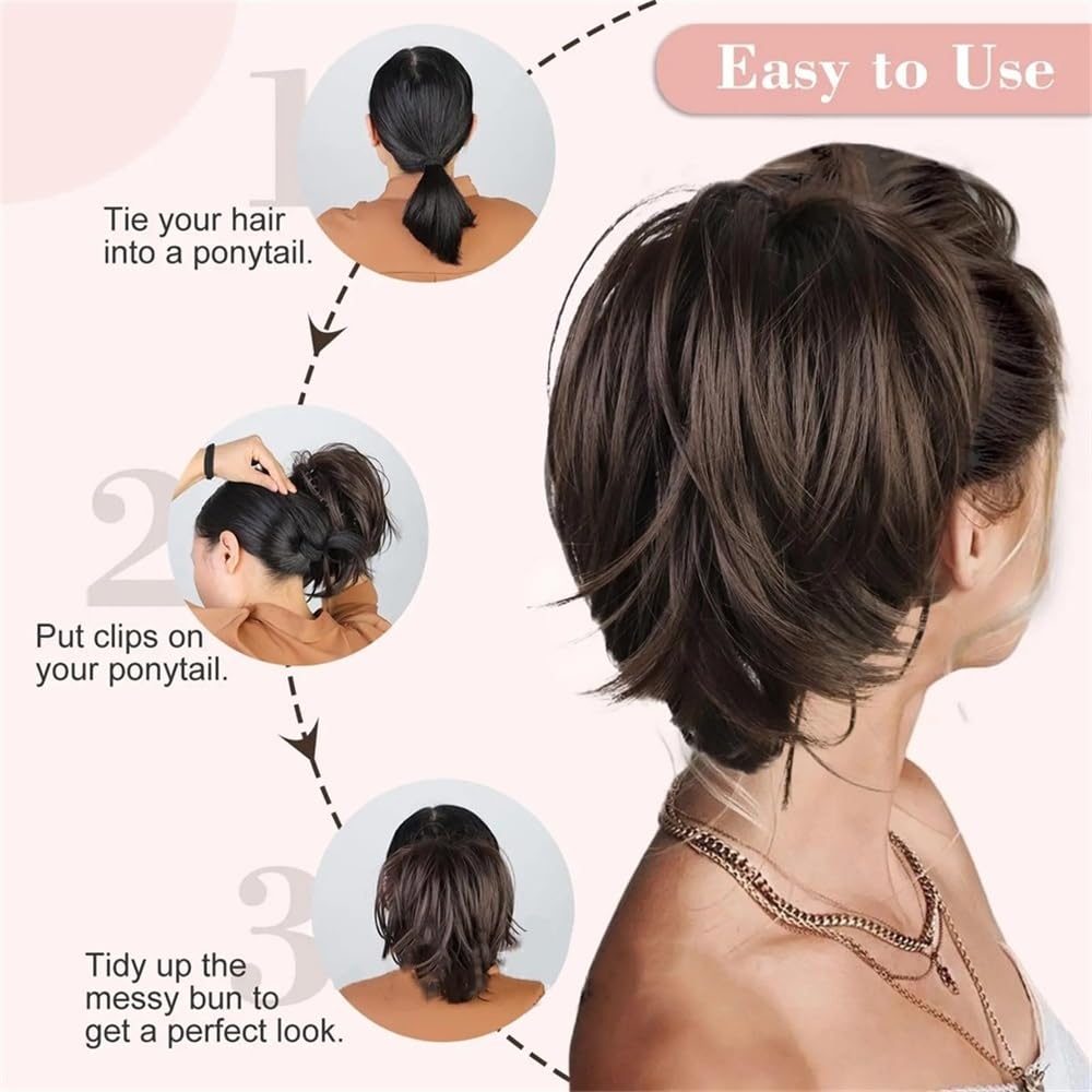 Kok do włosów Messy Claw Clip Bun treska dla kobiet krótki prosty wysoki kucyk przedłużenie potargane upięte fryzura kok do włosów treska (P1B/30)