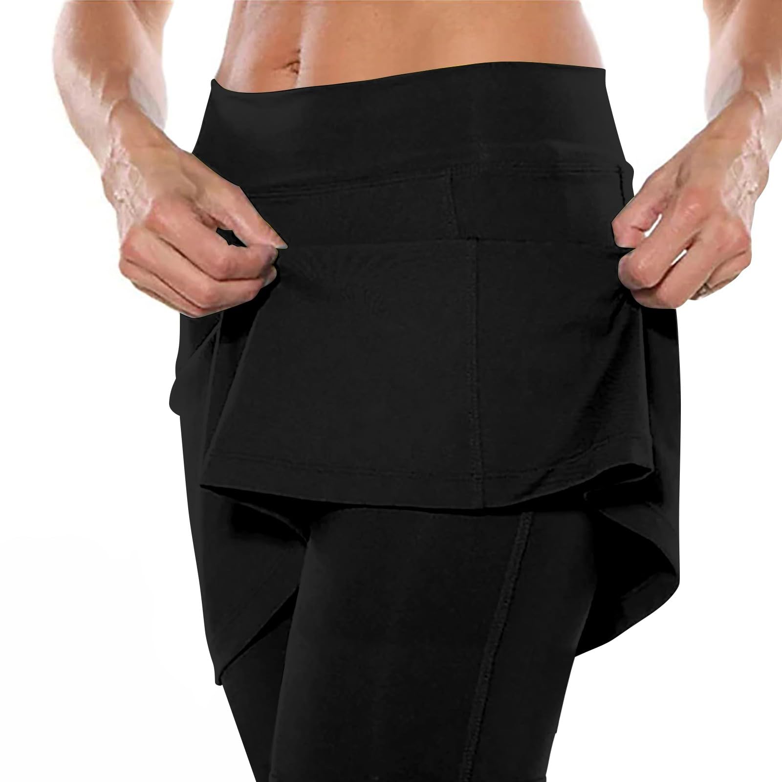Damen Sport Leggings Mit Rock, Sportrock Damen Mit Hose, 2 In 1 Tennisrock Rock Mit Hose Lange Sporthose Trainingshose Radlerhose Langlaufhose Sportleggings Für Damen Lang