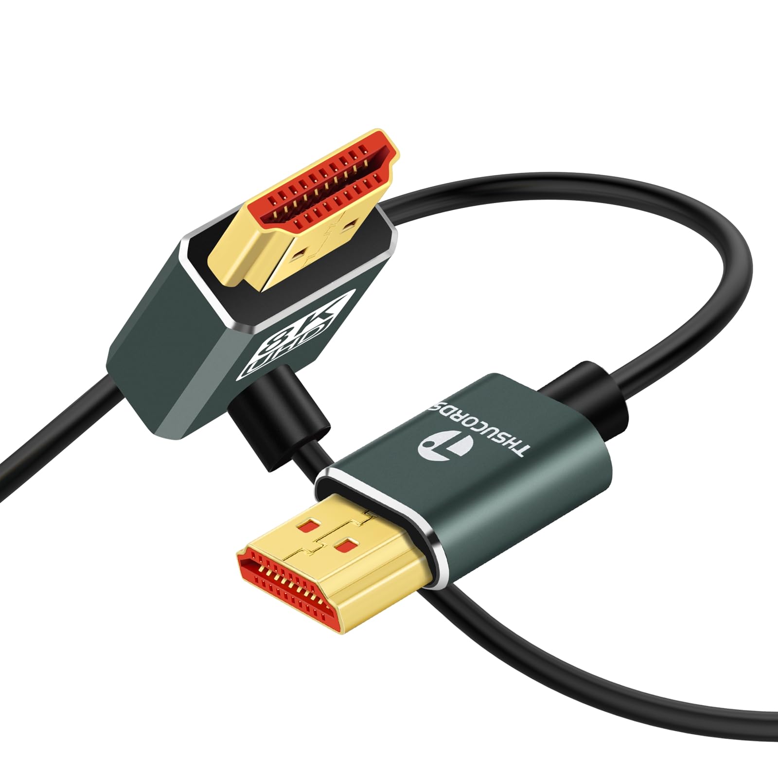 Thsucords Ultra Thin 8K HDMI 2.1 90 Degree Down Angle Cable 3.3FT, Flexible Slim High Speed Cord Support 4K@120Hz 8K@60Hz Compatible with Roku TV/HDTV