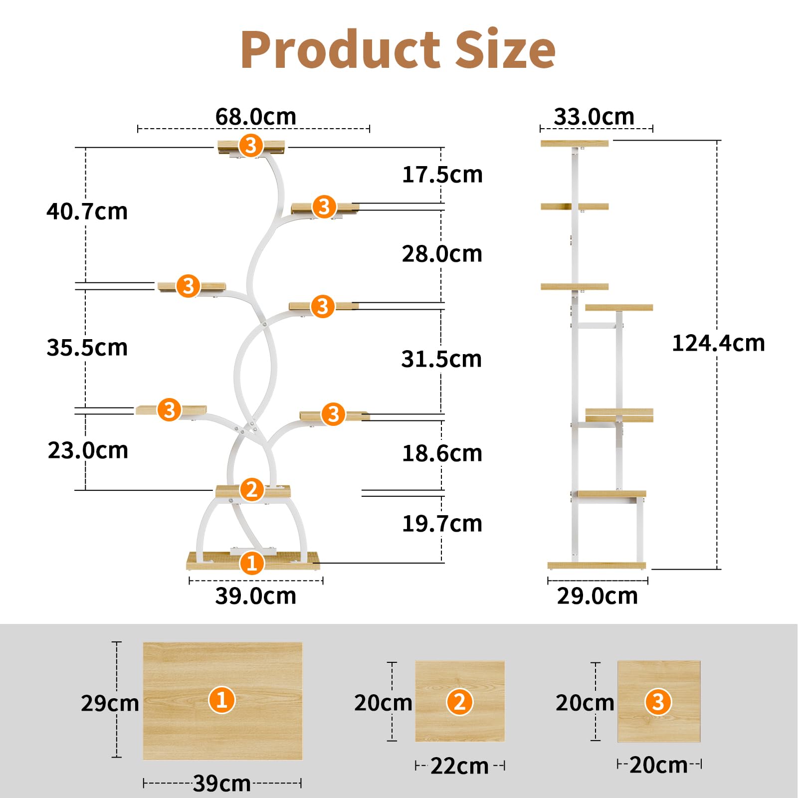 BACEKOLL Stojak na rośliny z oświetleniem do wzrostu – 8 poziomów, stojak na kwiaty, 124 cm, metalowy, drewniany, regał na rośliny, do użytku wewnątrz i na zewnątrz, dekoracyjny czarny regał na kwiaty