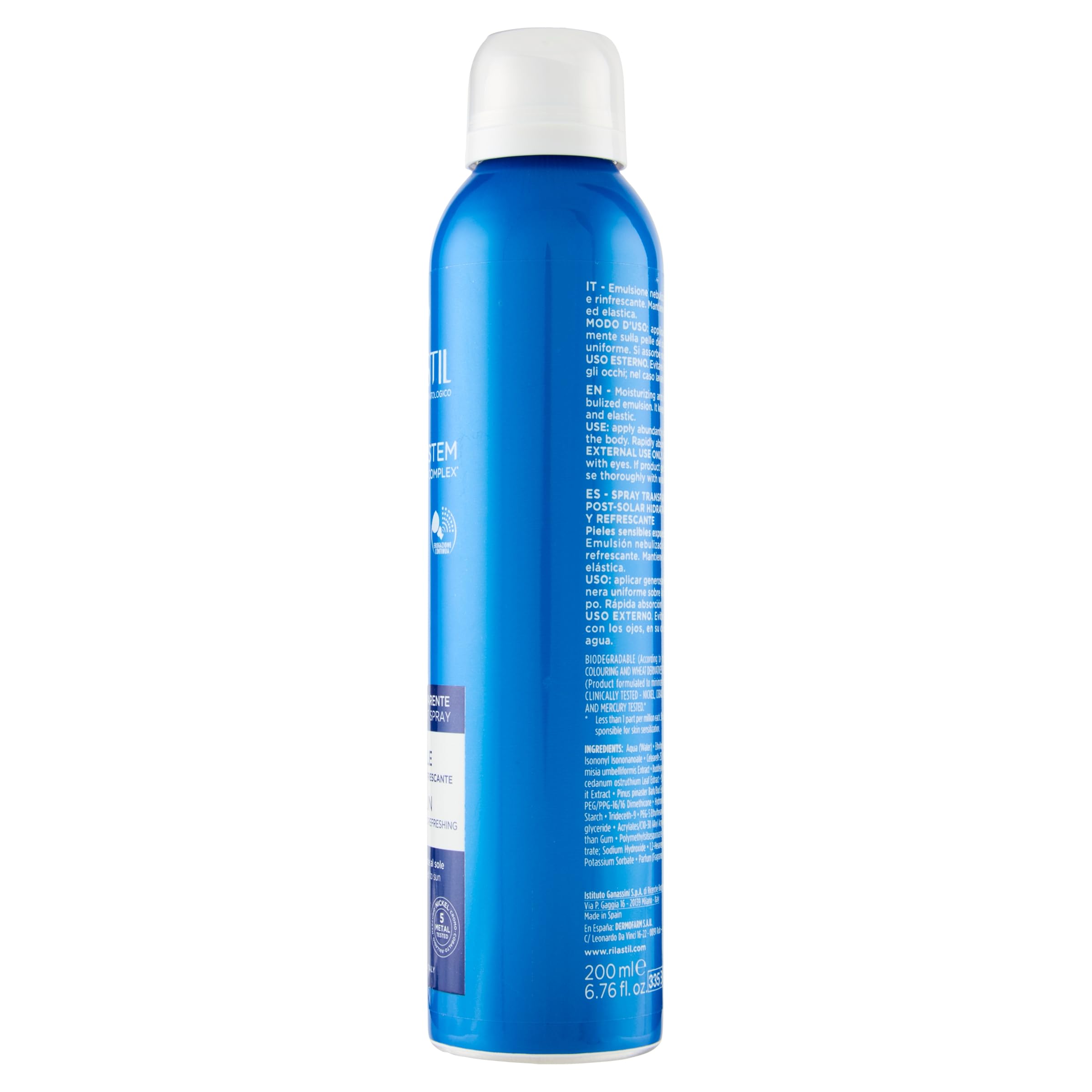 Rilastil Sun System Spray Latte Doposole Rinfrescante Viso e Corpo, Emulsione Fluida dalla Texture Leggera, Idratante e Rigenerante, Confezione da 200ml
