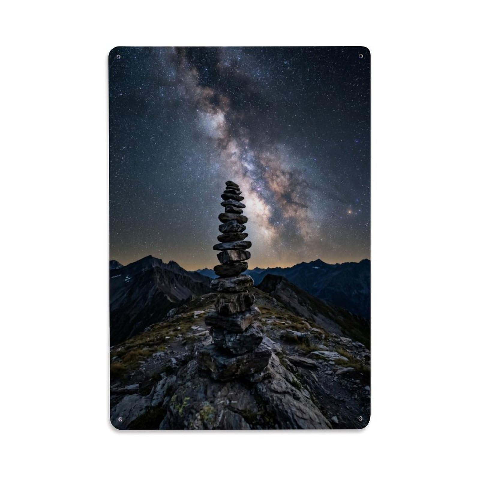 Zen Galaxy Stone Altar Balance Serenity Calm Meditation Retro Metal Tin Sign Plaque Wall Decor for Cafe, Man Cave, Club Bar, Office, Home Garden Round Metal Poster 8x12Inch