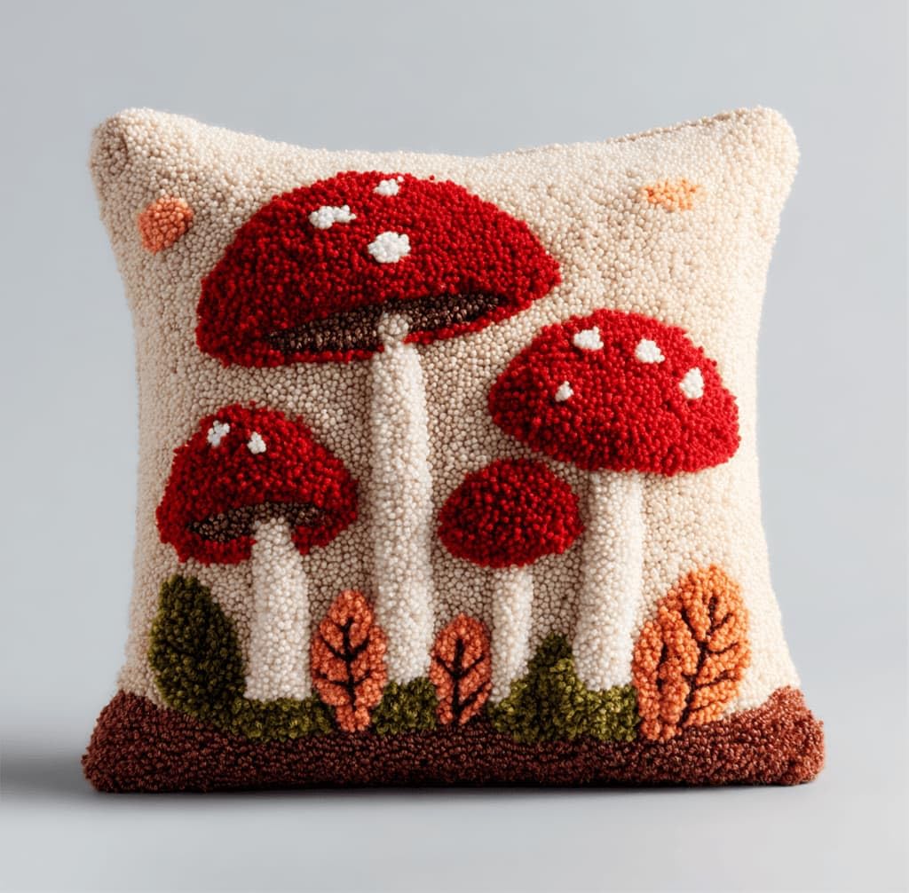 Kitquiver Latch Hook Kits Donkey for Adults,Mushrooms DIY Latch Hook Cushion Kits and Latch Rug Kits Cross-Stitch Embroidery Cushion Cover for Home Sofa Decoration 17X17 in
