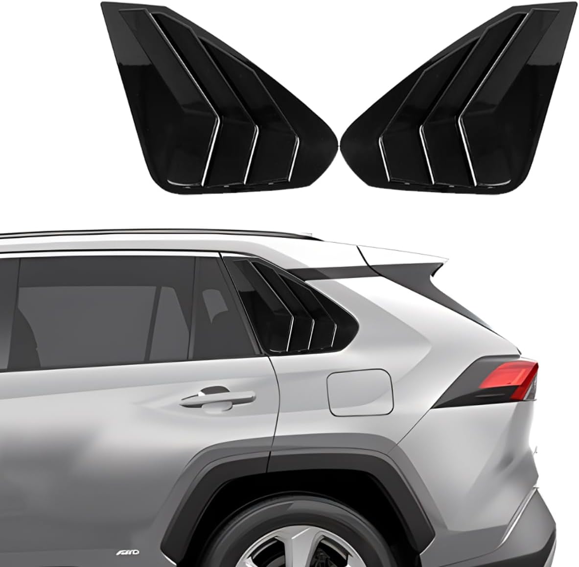 for RAV4 2019 2020 2021 2022 2023 Exterior Accessories Sporty Car Rear Side Window Louvers Air Vent Scoop Shades Cover Trim Blinds 2PCS(Bright Pitch Black)