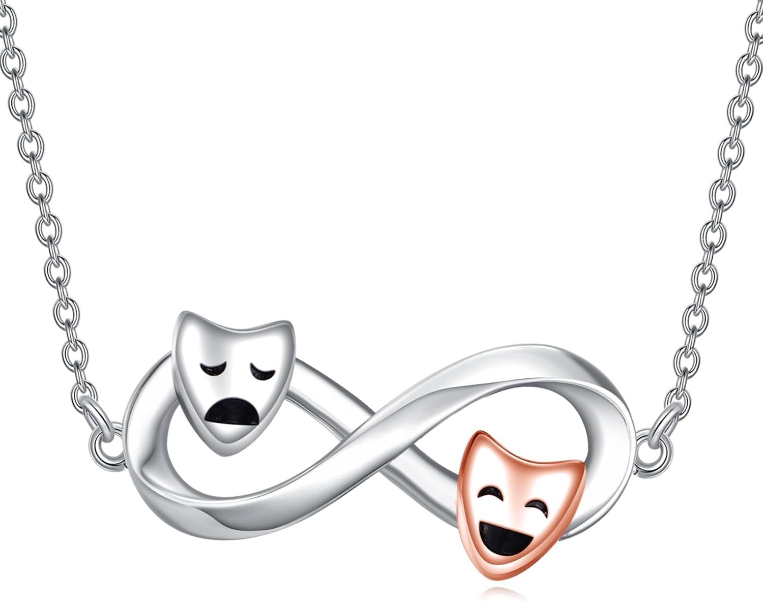 YFN Theater Necklace Sterling Silver Comedy And Tragedy Masks Pendant Necklace Drama Jewelry for Women Theater Gifts for Actress