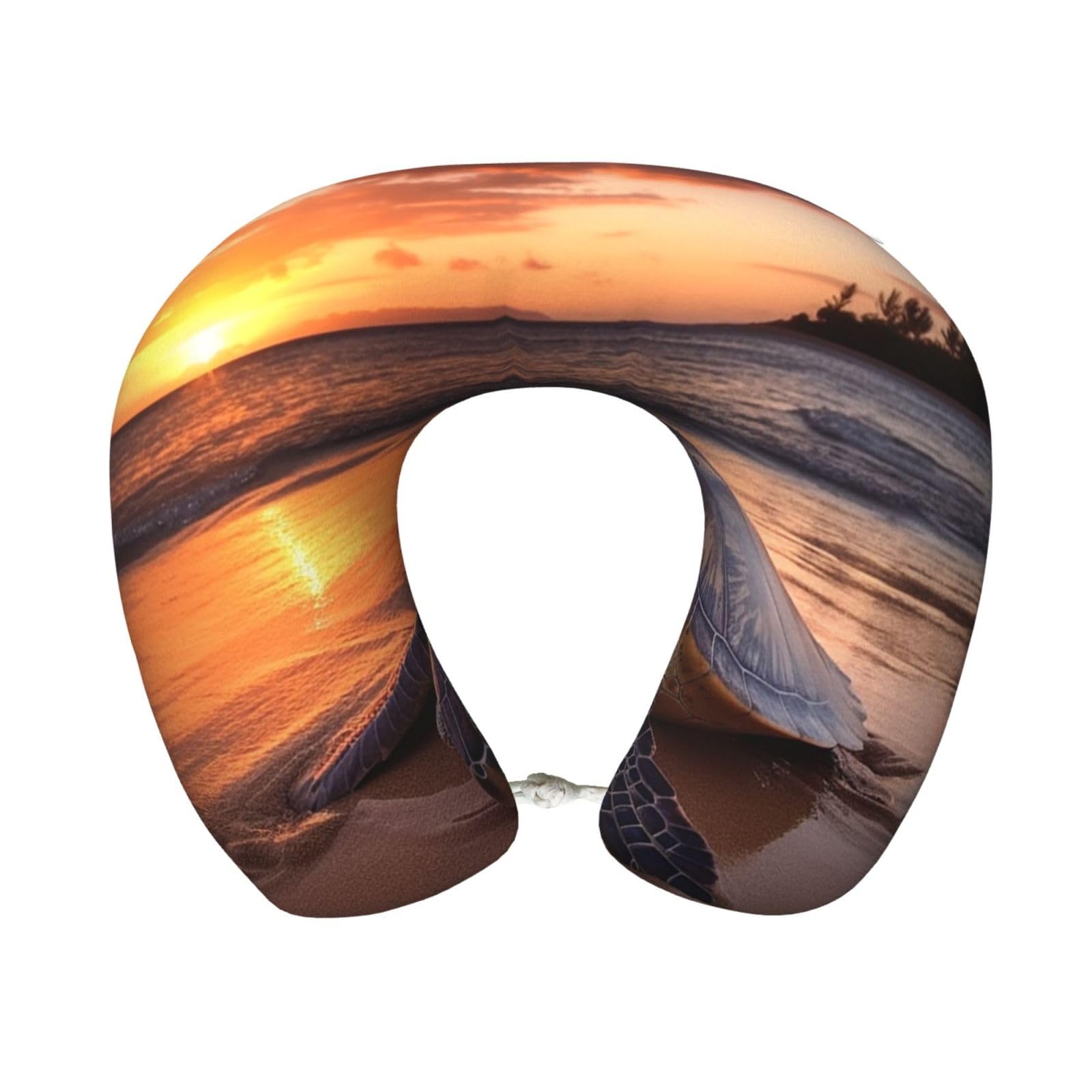 peiyeety Sea Turtle Sunset Travel Pillow Memory Foam - Comfortable U Shape Neck Pillows for Sleeping, Neck and Head Support Portable Airplane Pillow Adjustable Flight Pillow, Washable Cover