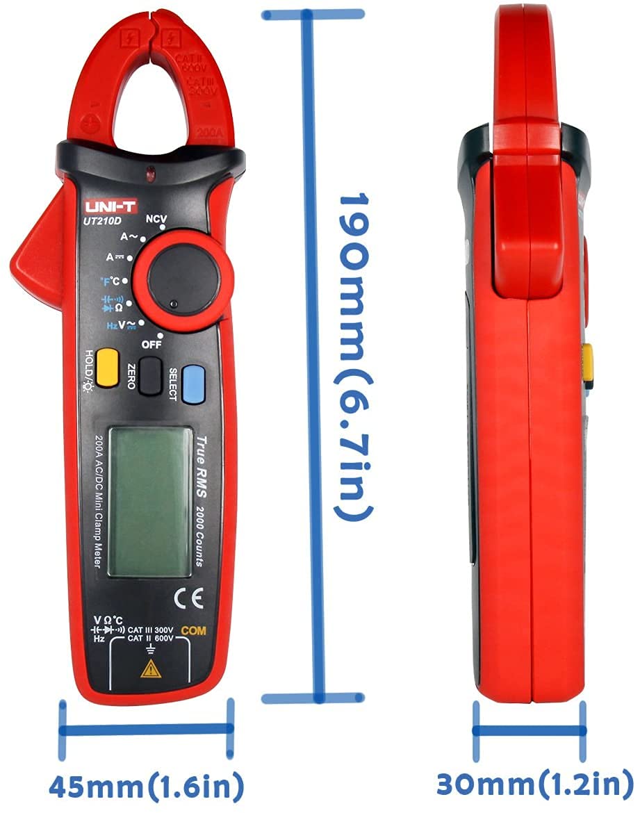 Mini UT210D Haute Précision Résistance de Tension AC/DC de Courant Capacité de Mesure Compteur de Serrage Multimètre Mesure de Température Plage Automatique