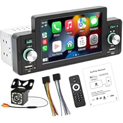 Pantallas Cabezales Para Autos 1 Din 5 "Pantalla táctil Bluetooth Car Stereo Media Receiver Apple CarPlayer Android Auto Car Radio con soporte Manos libres Llamadas FM SWC USB AUX Mirror Link + 12 LED Cámara de respaldo