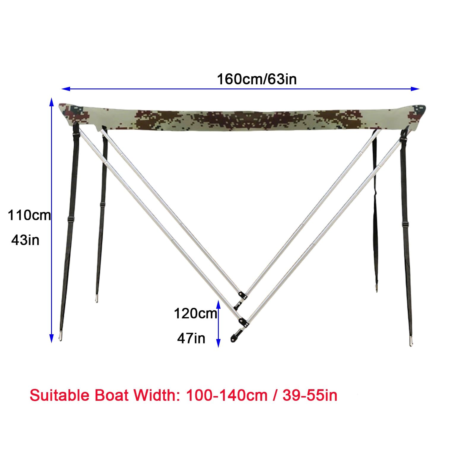 Tendalino per Barca, Tessuto Oxford 210D Resistente all'Acqua, Parasole Pieghevole per Barca con Struttura in Alluminio, Adatto per Gommoni, Yacht e Sport da 100-140 cm