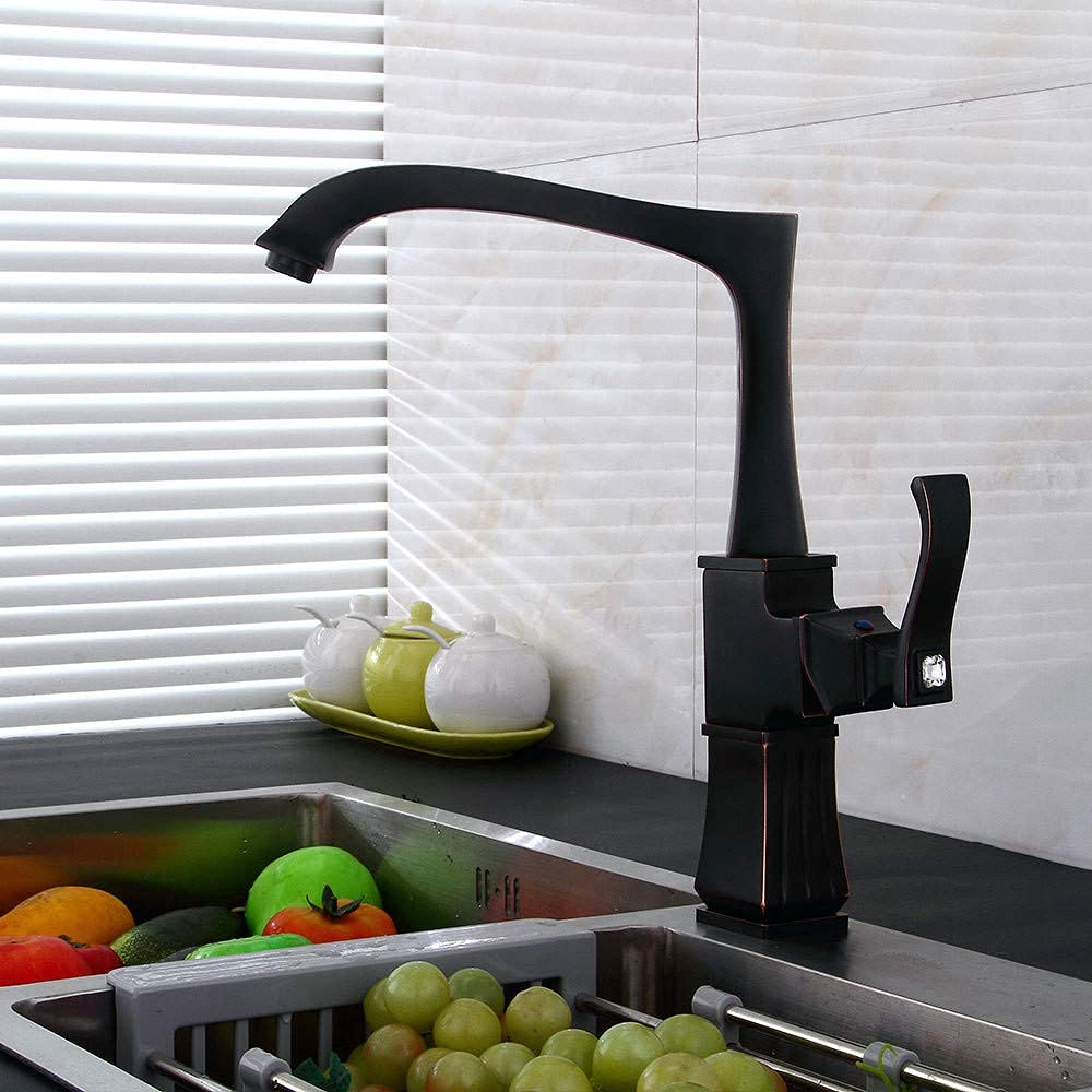 VDOQTLJT Kitchen Faucet Antique Hot and Cold Wire Drawing Tetragonal Rotary Black Water Mixer T(T)