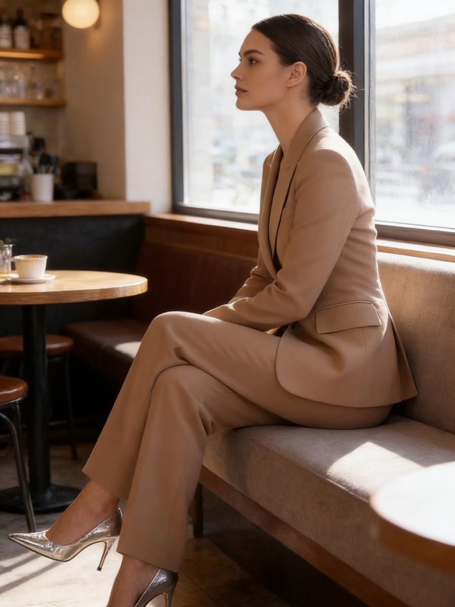 Traje ajustado de 2 piezas para mujer, con solapa de pico y pantalones, traje de negocios, graduación, boda, esmoquin