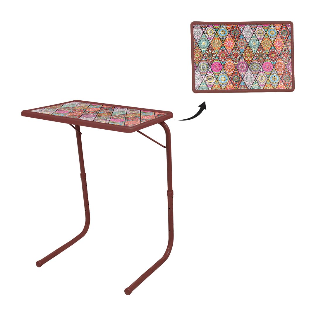 TABLE MAGIC – Multipurpose Height Adjustable Laptop Table Mat Finish, Lapdesk Work from Home & Study Desk Picnic Outdoor Tv Tray Table (TABLE MAGIC Mandala Brown, Large)
