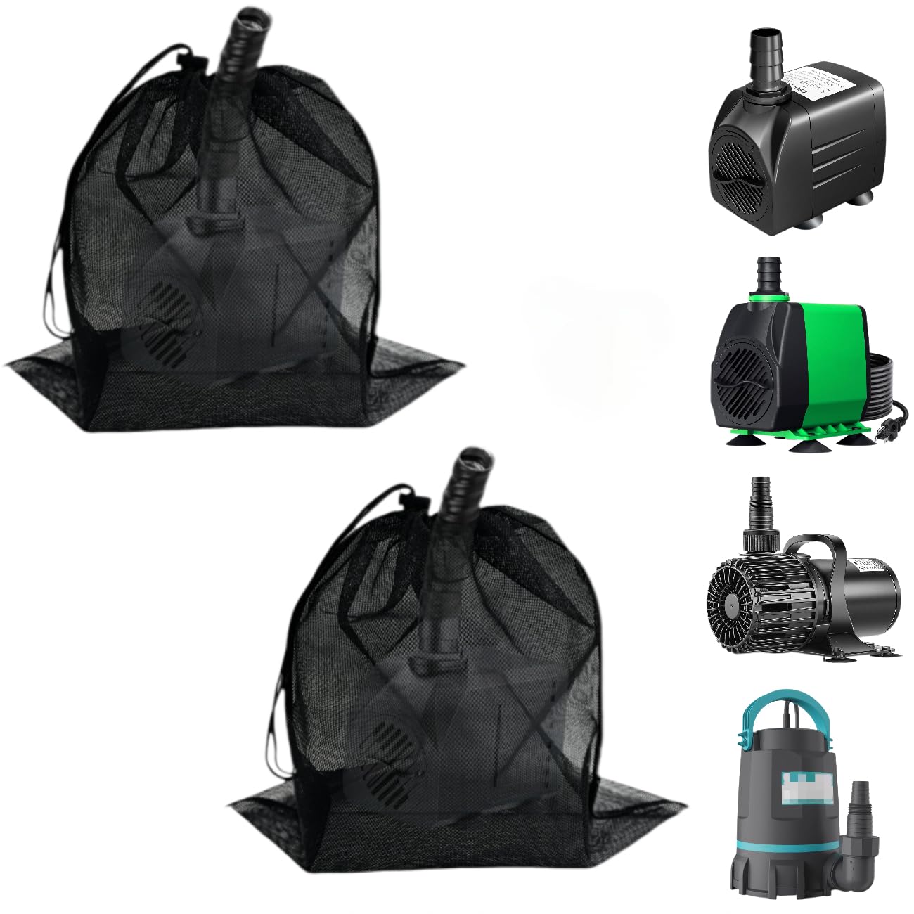 Pond Pump Cover Filter Bag, Black Media Bag Large Pump Mesh Bag for Outdoor Water Ponds Filters, Water Filter Pump, Outdoor Ponds, Garden, Swimming Pool (2, 8" x 10")-image-39