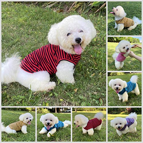 Dog Shirts Cotton Striped T-Shirts, Breathable Basic Vest For Puppy And Cat, Super Soft Stretchable Doggy Tee Tank Top Sleeveless, Fashion & Cute Color For Boys And Girls (S, Black+Red) #TOP3