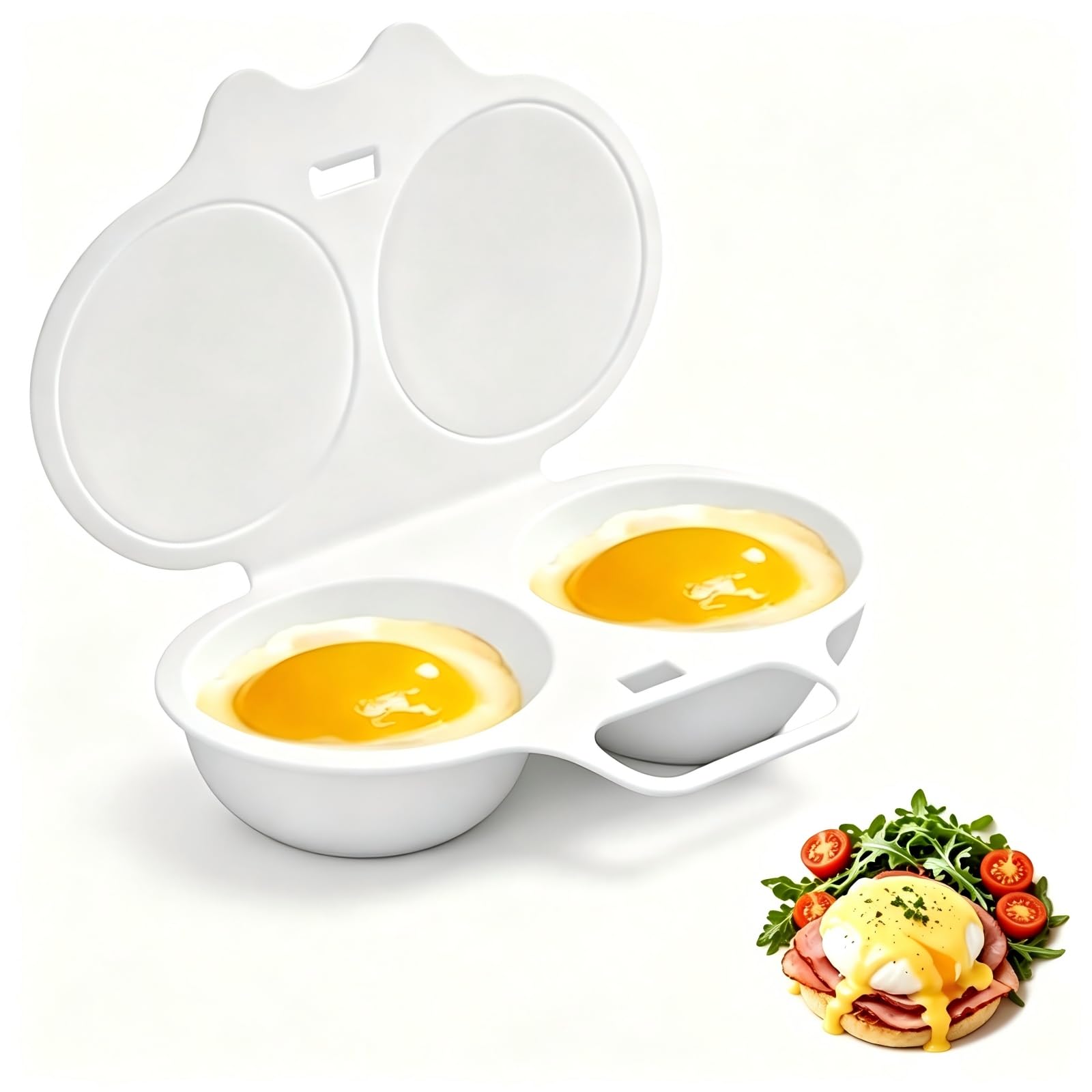 Microwave Egg Poacher For 2 Eggs With Lid Handle,