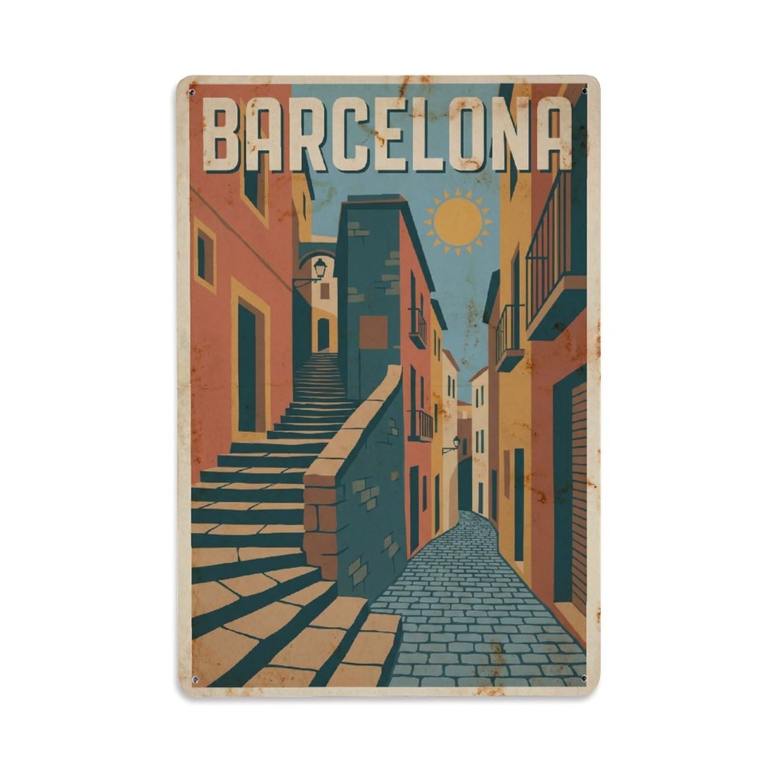 Vintage Travel Stairways Spain Winding Metal Tin Sign