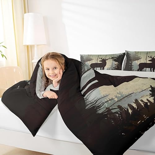 Miniatura 3 de Juego de edredón de silueta de ciervo, juego de ropa de cama rústica de 3 piezas para niños, adolescentes y adultos, decoración de habitación, juego