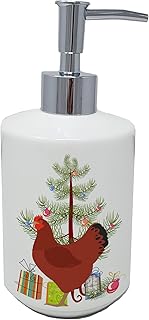 Caroline's Treasures BB9210SOAP New Hampshire Red Chicken Christmas Ceramic Soap Dispenser, Teal Hand Soap Dispenser Pump Bottles for Bathroom Kitchen, Empty Refillable Liquid Soap Container