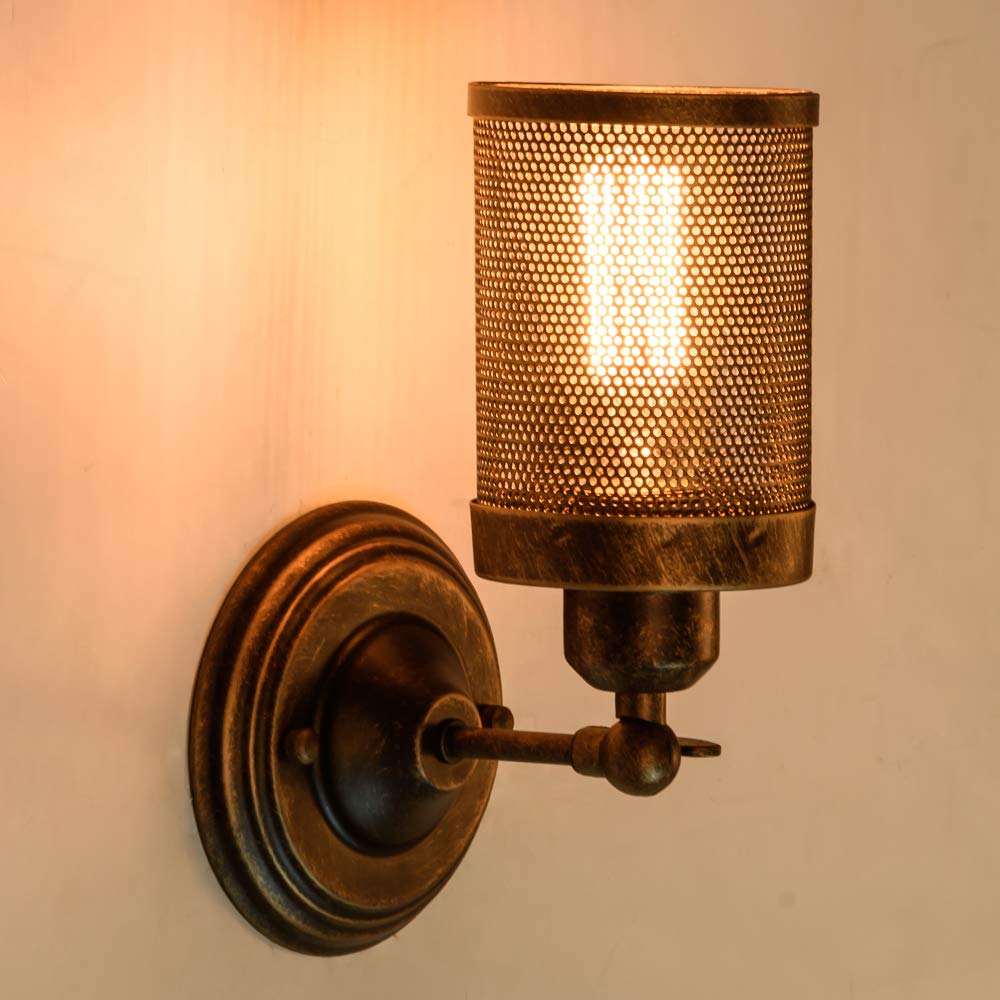 Applique murale industrielle, LULING Steampunk Steampunk Abat-jour en métal avec abat-jour en filet à l'intérieur, lampe murale vintage, douille réglable pour porche de garage Hallway（NO Bulb）