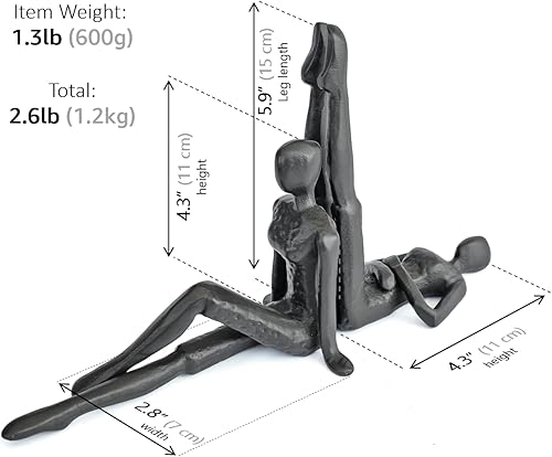 Miniatura 2 de Ambipolar Sujetalibros decorativos negros estilo yoga, soporte de libros de hierro fundido para sostener libros resistentes, tapones de libros para
