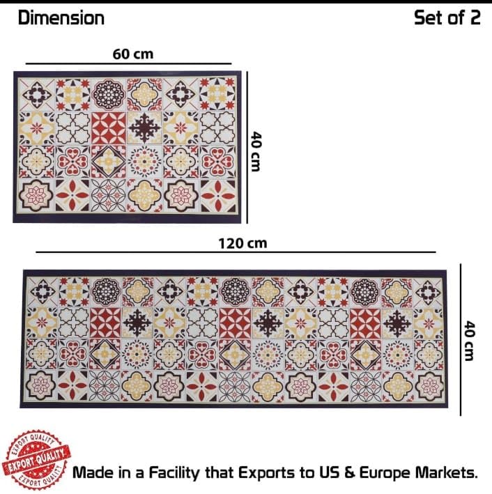 Image of HomeCloud Rubber Kitchen Mats for Floor Set of 2 Pcs | Non-Skid, Soft Absorbent Rugs for Kitchen, Laundry, and Hallway | 120x40cm, 40x60cm| 4mm Thickness (Multi)