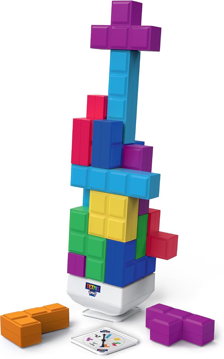 Tetris Tumble 3D – Giant Tilting Tetrimino 360° Stacking Game by Hasbro | Officially Licensed by The Tetris Company, 22 Blocks & XL Die, Stacks 6 Ft, All-Weather, Solo or Head-to-Head Play