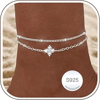 2 Stück Fußkettchen für Damen Sterling Silber 925 Layered Fussketten für Frauen Wasserdicht Sommer Strand Schmuck Geschenk