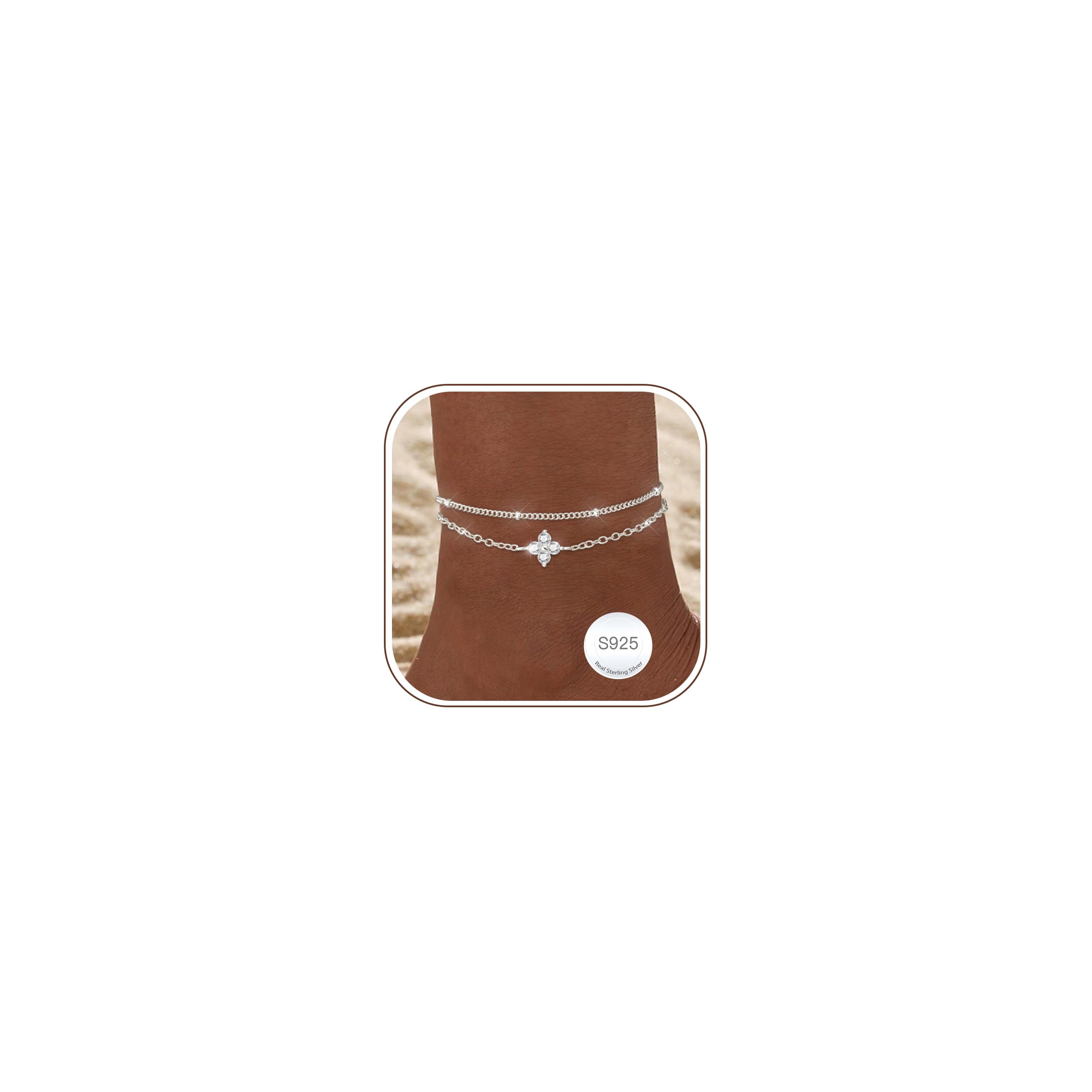 Halora 2 Stück Fußkettchen für Damen Sterling Silber 925 Layered Fussketten für Frauen Wasserdicht Sommer Strand Schmuck Geschenk