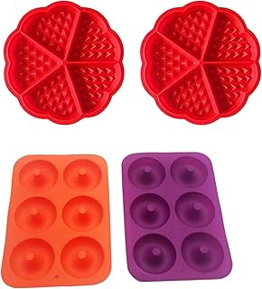 Moule en Silicone, Silicone Moule de Muffins, 2 Moule à Gaufres, 2 Moule à Beignets, Bakeware, Moule à Gaufre Moule à Biscuit pour gâteaux, Biscuits, Bagels, Muffins