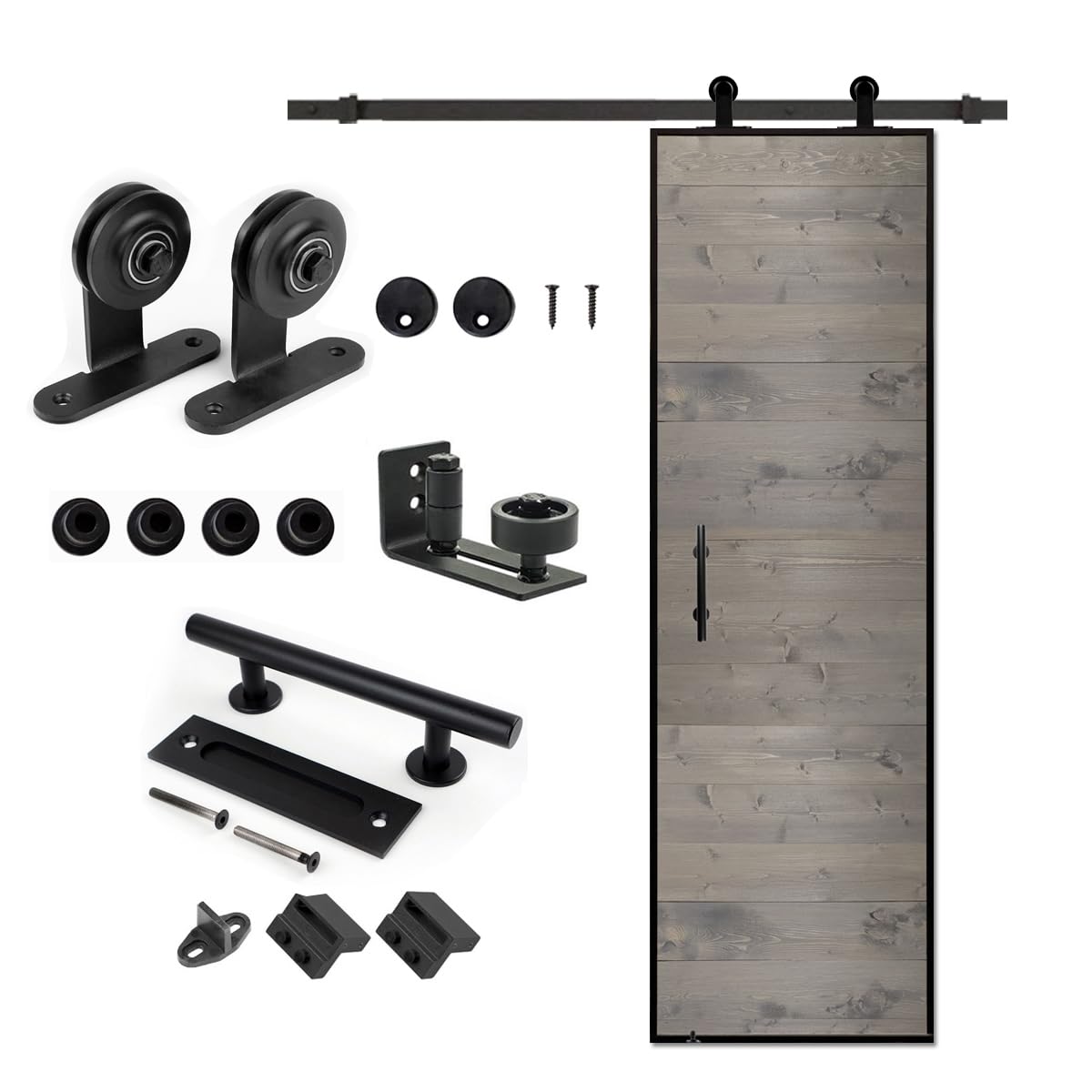 S&Z tophand® 20 in. x 84 Elephant Gray Barn Door with 5FT Sliding Hardware Kit, - 42in Stainless Steel Frame Modern Style Door/Sliding Door/Simple Assembly is Required