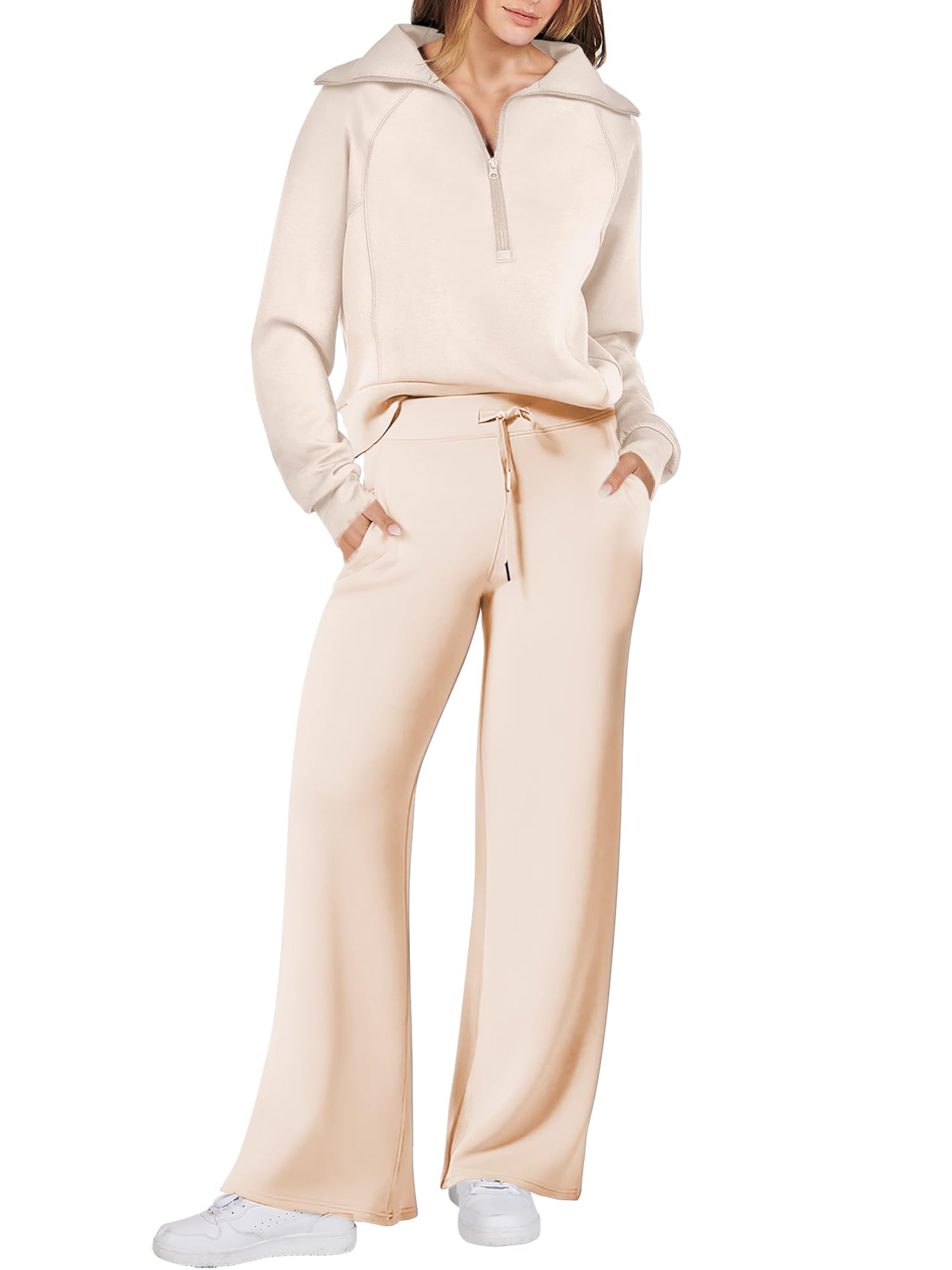 ANRABESS Women 2 Piece Outfits 2025 Fall Fashion Airport Wide Leg Pants Lounge Set Leisure Travel Vacation Clothes Sweatsuits