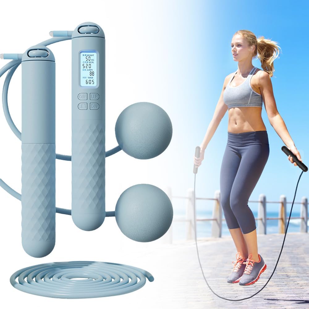 Skipping Rope with Counter (Gravity Ball with/without Rope), Cordless Jump Rope Smart Skipping Rope for Crossfit, Ropeless Jump Rope Gravity Ball Jump Rope for Lose Weight, Burn Calories (Blue)