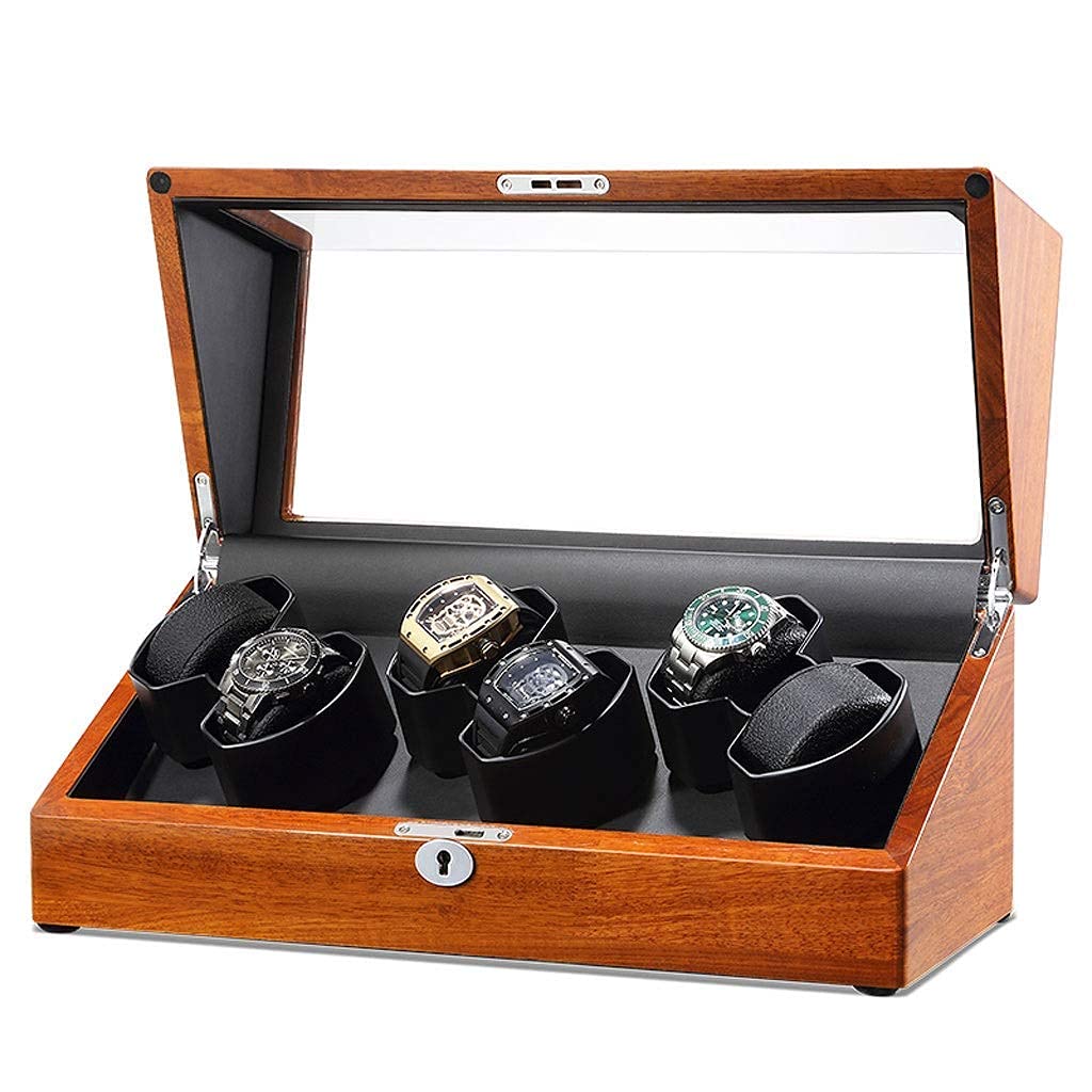 NZPOST Rectangle, Quiet Motor, 4 Rotation Modes, Wooden Watches Storage Display (C)
